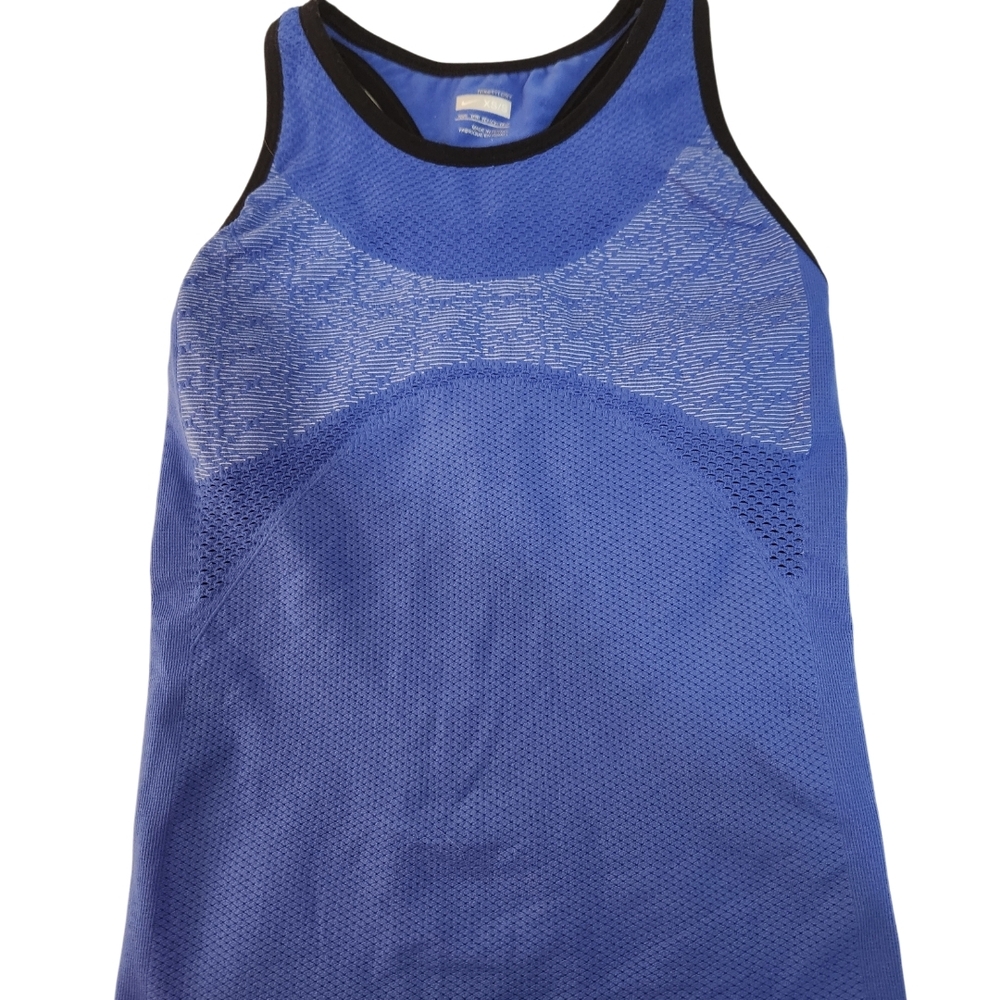 NIKE Fit Dry Blue Tank Top with Mesh Ventilation & Form-Fitting Design. …